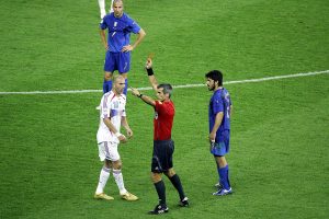 Zinedine Zidane is shown a red card for his headbutt on Marco Materazzi. (imago Images)
