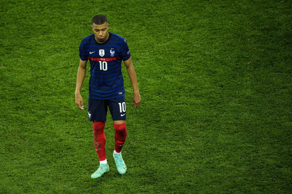 Kylian Mbappe dejected after his penalty miss for France vs Switzerland at Euros 2020.