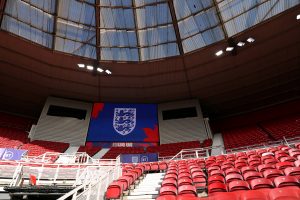 The Three Lions logo as seen during the England vs Austria friendly match. (imago Images)