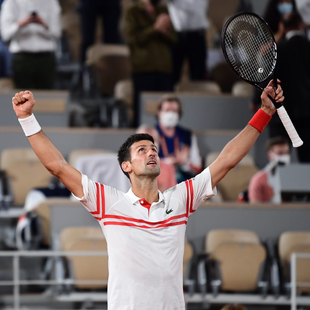 Novak Djokovic reacts after beating Rafael Nadal at the French Open 2021 (Credits: Roland Garros Twitter)