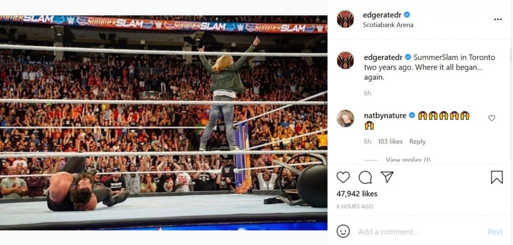 Edge shared this picture of his return