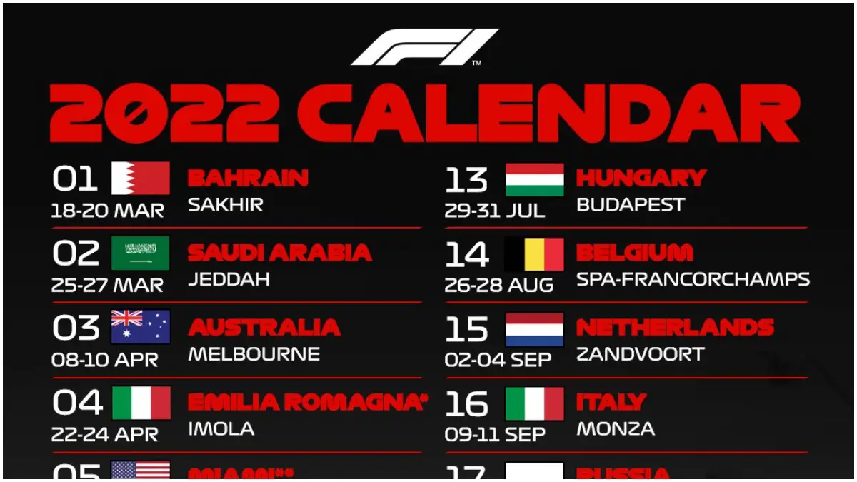 F1 releases schedule for the 2022 season