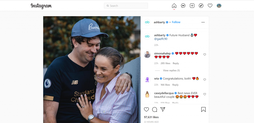 Ash Barty confirms engagement to long-time boyfriend Gary Kissick 1 Insta