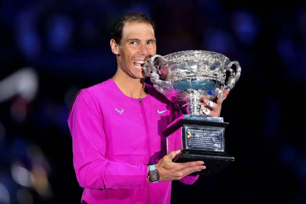 Rafael Nadal celebrates after winning the 2022 Australian Open