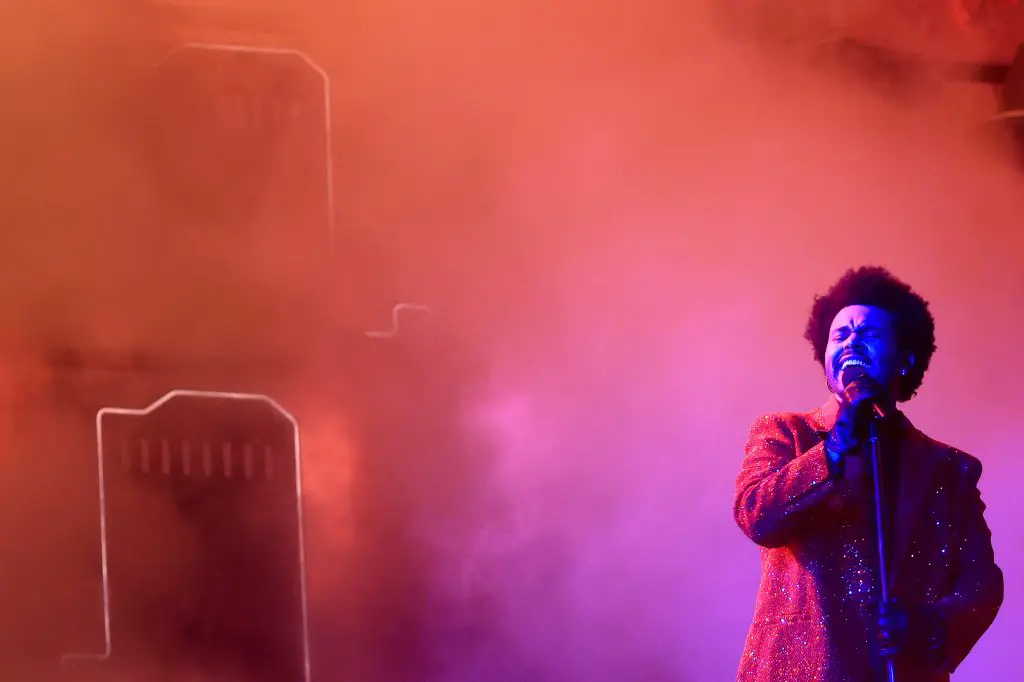 The Weeknd during a half-time show at the Super Bowl