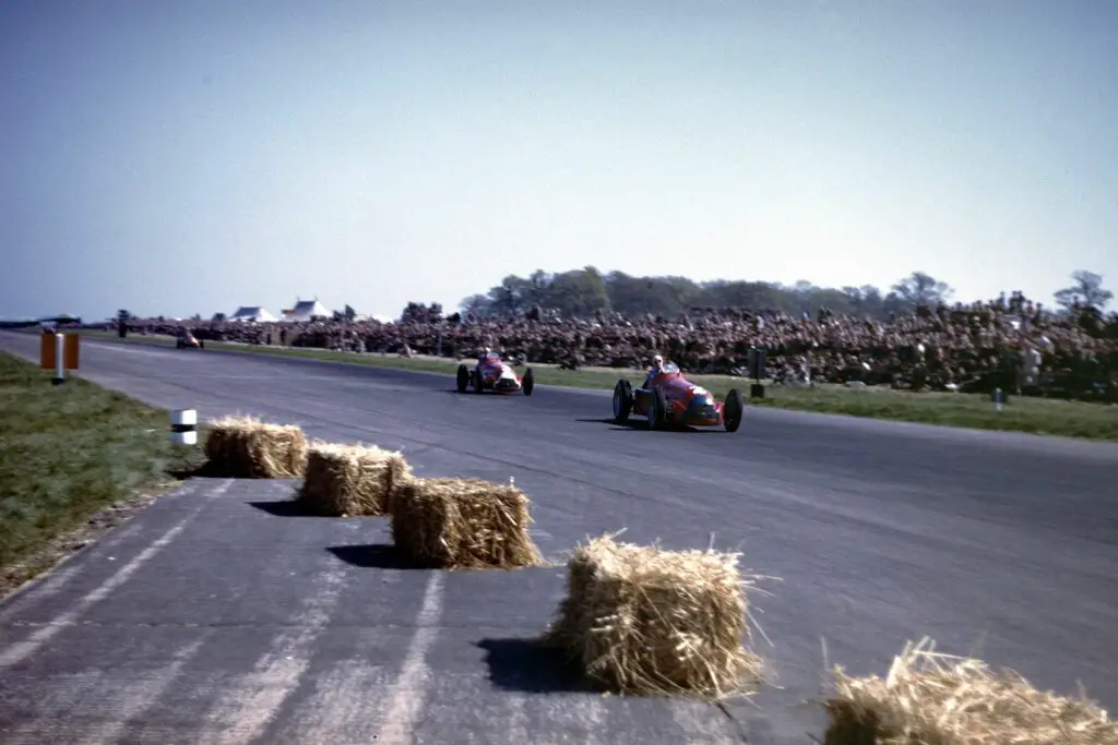 Alfa Romeos on track at the 1950 British Grand Prix at Silverstone