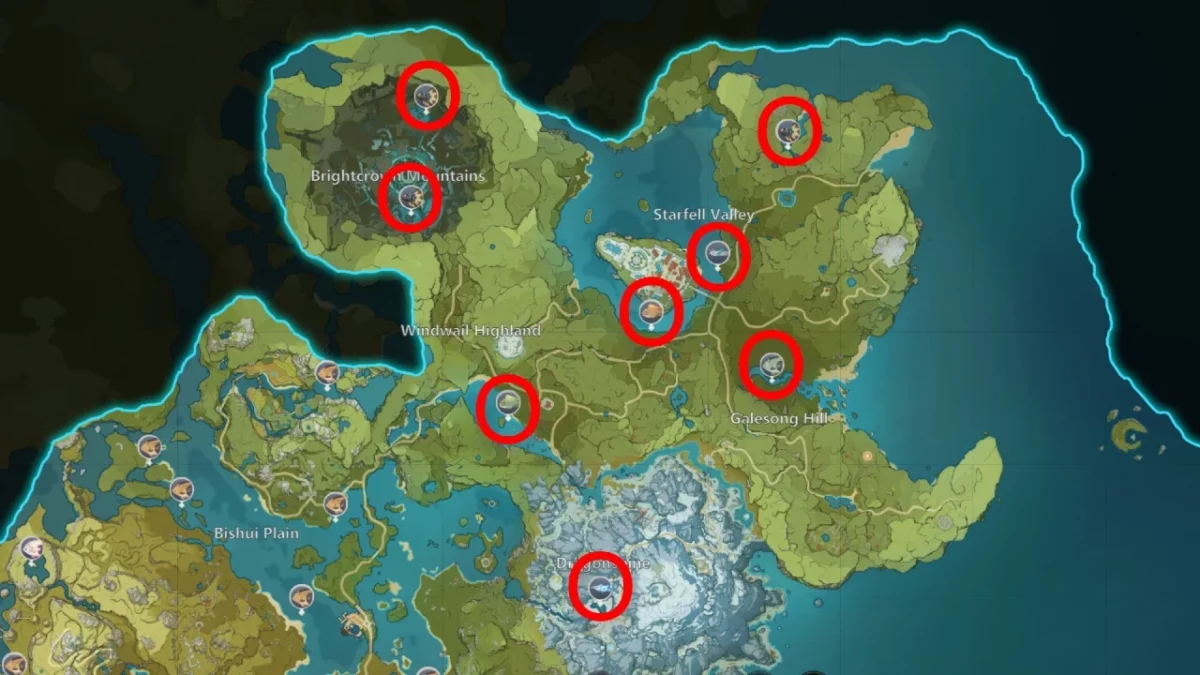 Genshin Impact Monstadt Fishing Locations Map