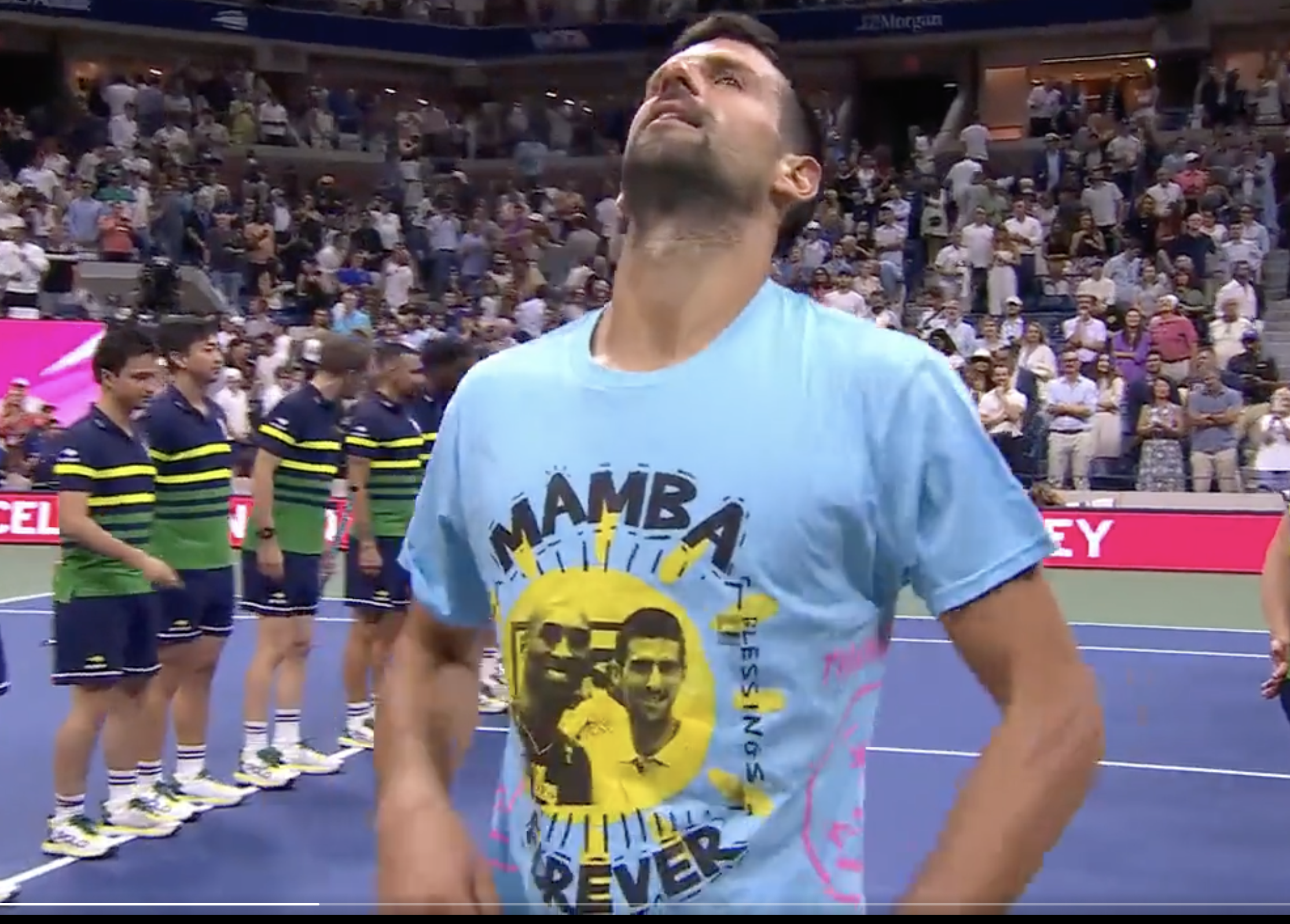 Novak Djokovic with his Mamba Mentality shirt at the US Open 2023