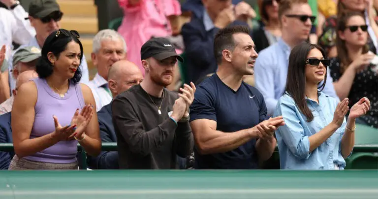 The support team of Nick Kyrgios cheers him during his quarter final match at 2022 Wimbledon 768x404 1