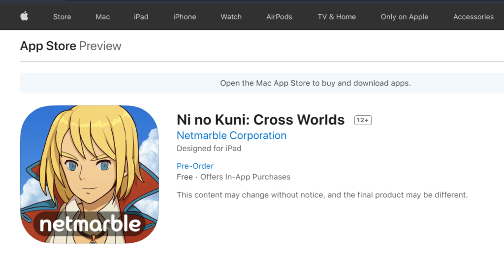 Ni No Kuni on Apple App Store