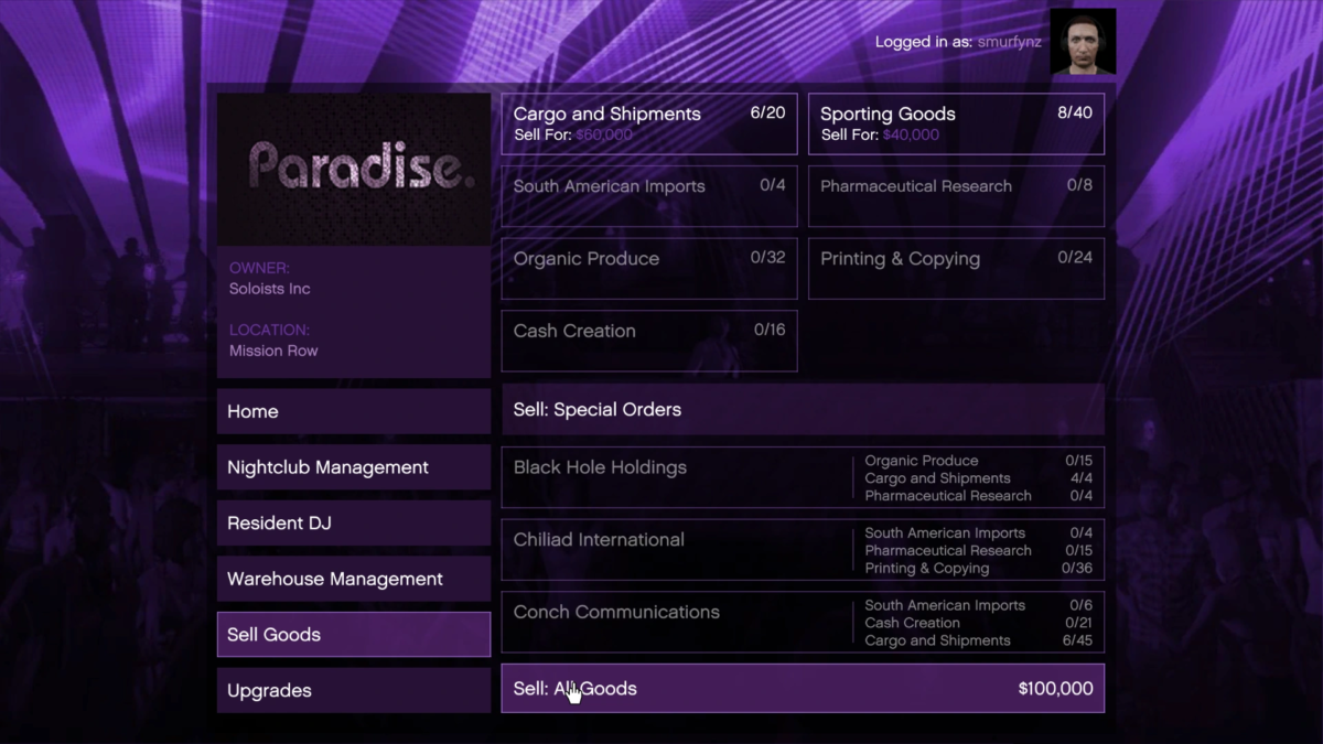 GTA Online Nightclub Warehouse management