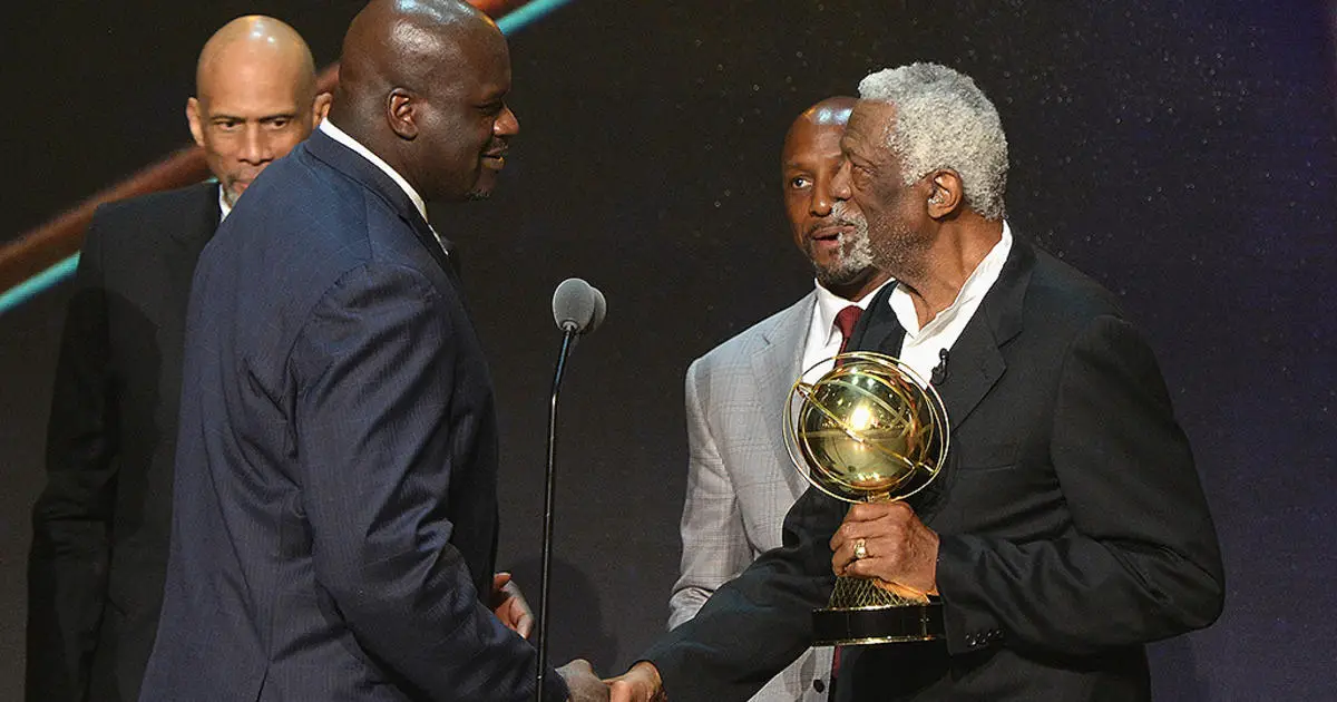 Shaquille O'Neal and Bill Russell